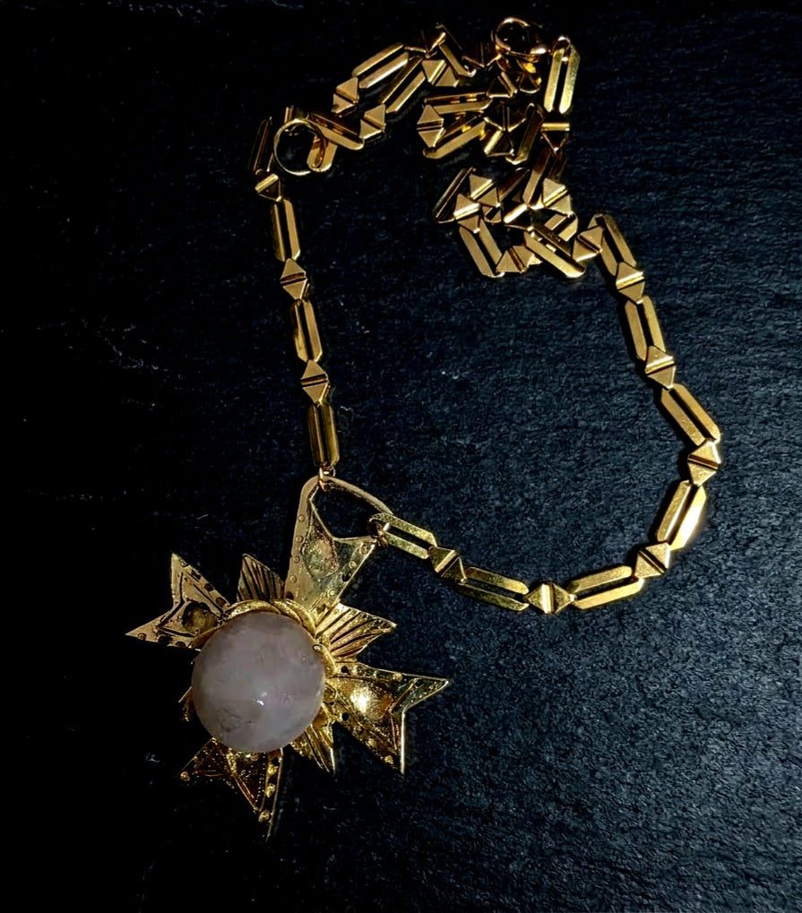 Collar Cruz Bizantina de Cuarzo & Ágata